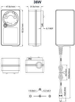 Mechanical Drawing - Phihong PYAxT Interchangeable Plug Wall-Mount Adapters